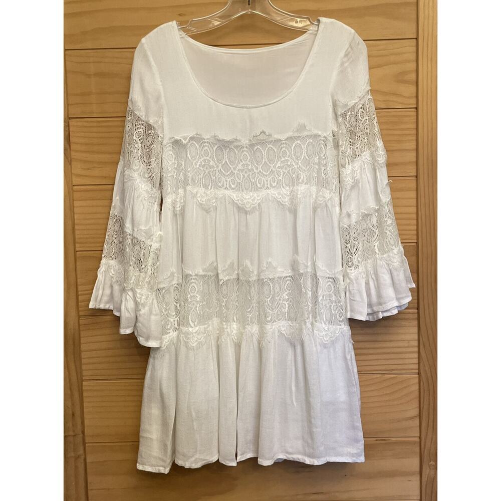 MINKPINK Dress women’s XS White Faithful Lace Tiered  Cotton Mix White Tunic - Picture 3 of 9
